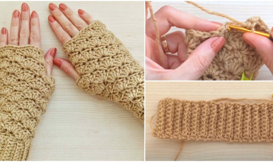 Crochet Fingerless Gloves with Shell Stitch