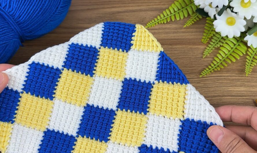 Three-Color Mosaic Pattern Tunisian Baby Blanket