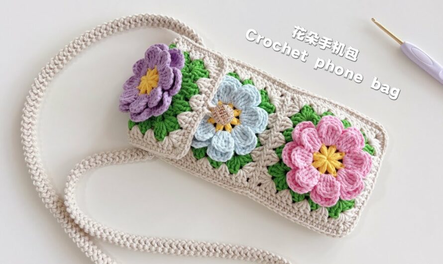 Crochet Mobile Phone Bag with Three-Dimensional Flower Stitching