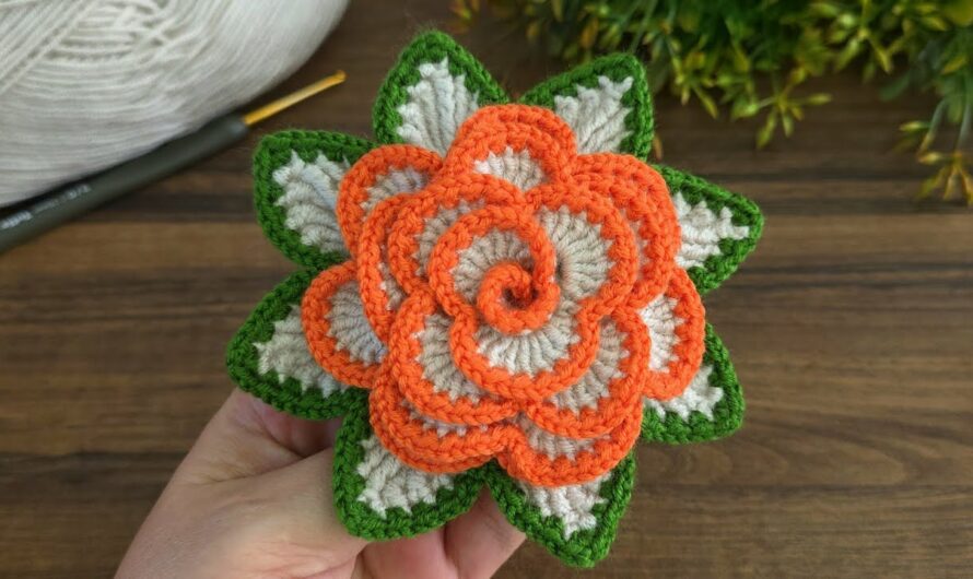 🌹 How to Crochet a Rose with Leaves Quickly and Easily